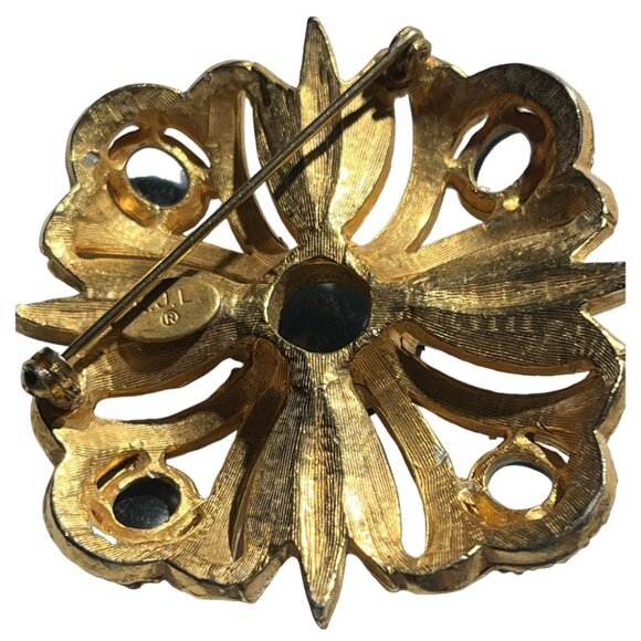 Kenneth Jay Lane KJL Blue & Rhinestone Vintage Square Floral Brooch Signed - Picture 4 of 16